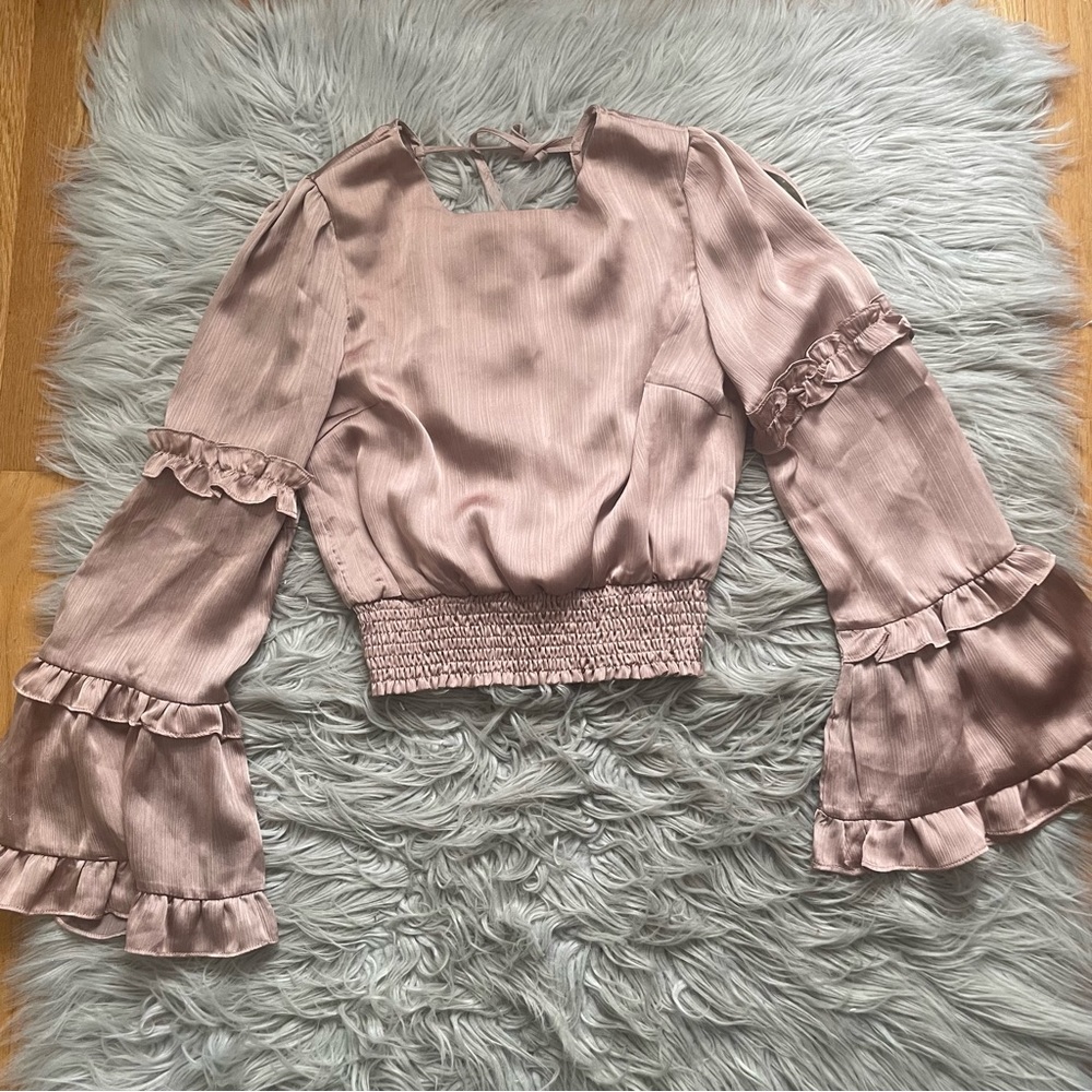 HYFVE Dusty Rose Ruffle Sleeve Cropped Blouse